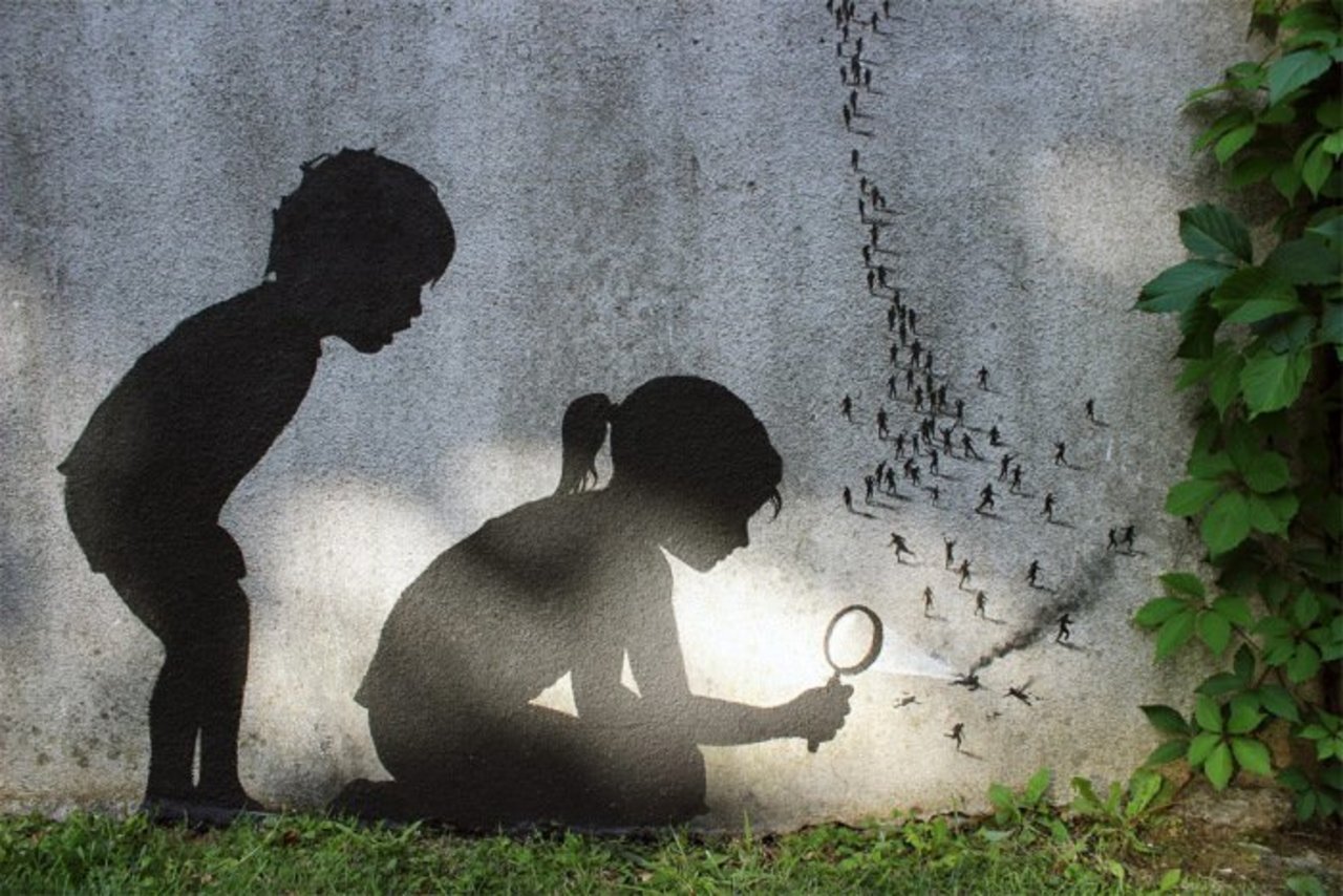 Questions are a magnifying glass waiting to be picked up by the curious~Craig Stone#amwriting#art #streetart-Pejac https://t.co/ImFlEkhHRl