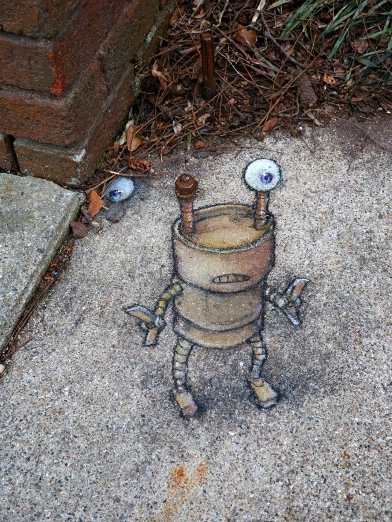Sluggobot knows better than most that it’s all fun and games until someone loses an eye. #streetart #3Dchalk #graffiti #robot #eyeproblems #depthperception https://t.co/e8aiP65Cba