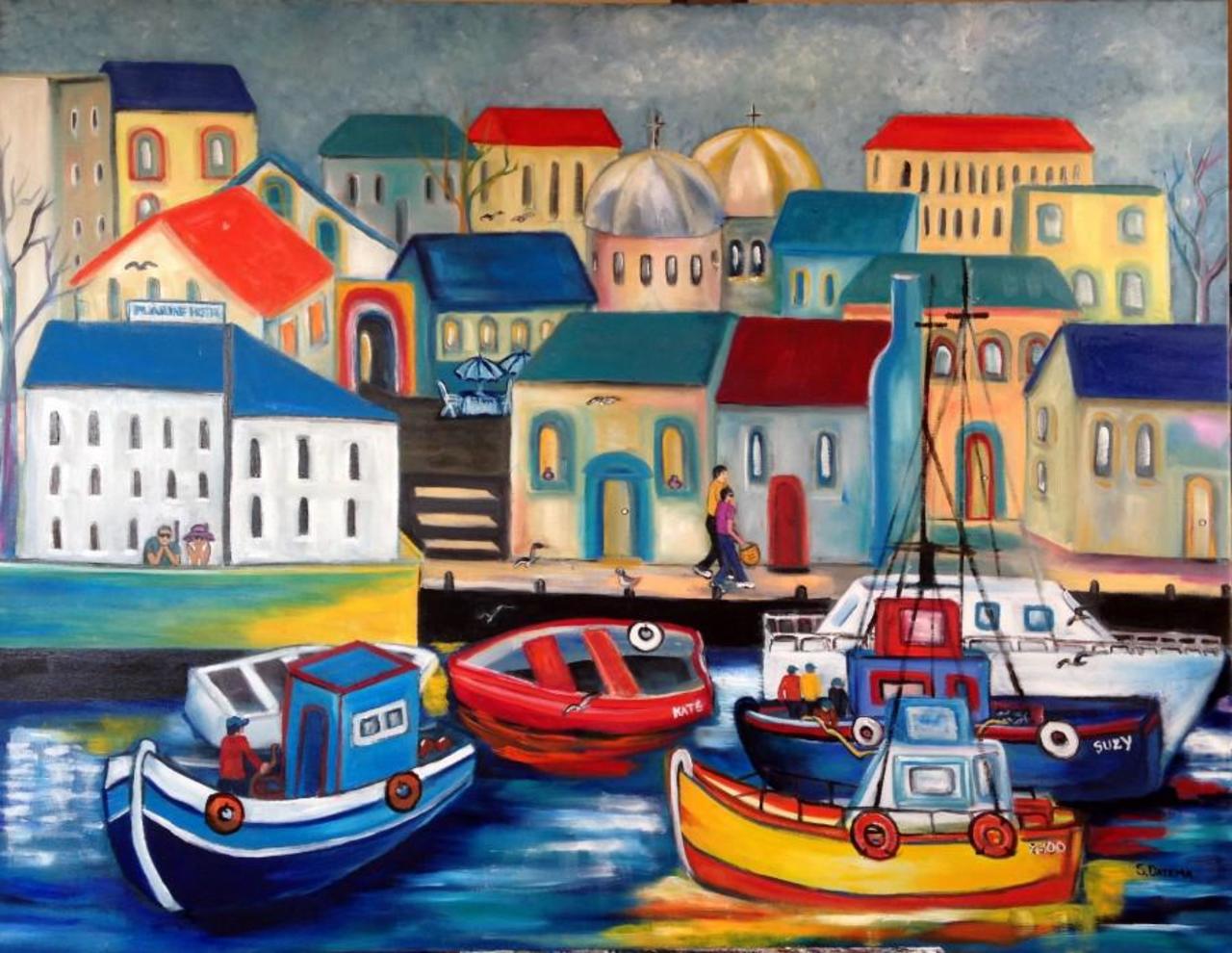 Would you like to stay in the Marine Hotel? Colourful artwork by Suzette Datema.  http://ow.ly/Os7Ah #naive #art http://t.co/suniuiY26m