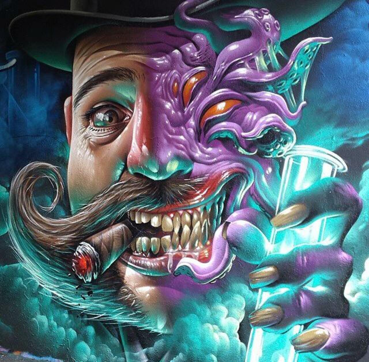 Street Art colab of Dr. Jekyll & Mr. Hyde. 
1/2 each by SmugOne & Saturnoart 

#art #arte #graffiti #streetart http://t.co/esn1hC1D1J