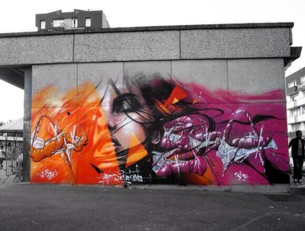 RT @designopinion: Colab of Sly2, Kat, Quesa Street Art wall in Paris, France #art #mural #graffiti #streetart http://t.co/y2QYWVPYfi