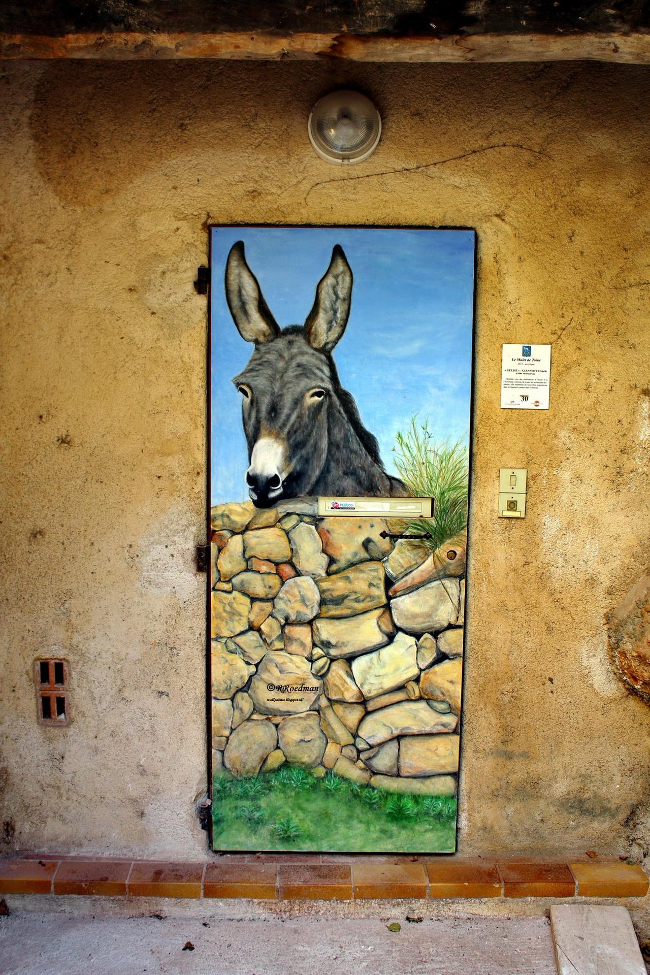 #streetart #graffiti #mural donkey on a door in #Tourrettes #France ,2 pics at http://wallpaintss.blogspot.nl http://t.co/CH0f2kWnbB