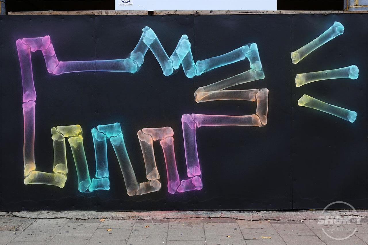 'Dog With Bones', a new mural by SHOK-1 in London, UK. #StreetArt #Graffiti #Mural http://t.co/D9bJgwm5DW