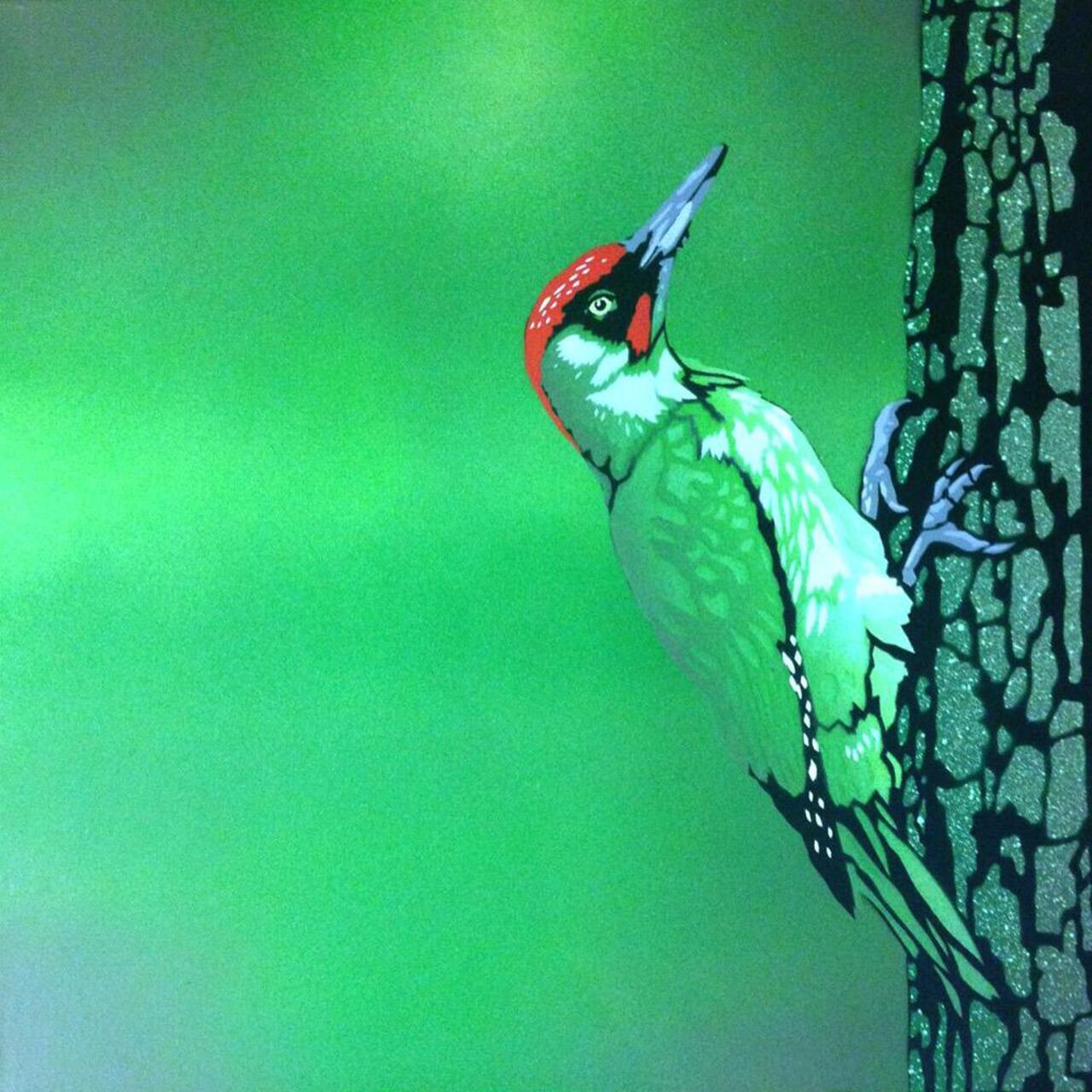 i_bee_w -"Green woodpecker" 50cm x 50cm canvas #i_bee_w #stencil #streetart #graffiti #woodpecker http://t.co/b841ztCDfK