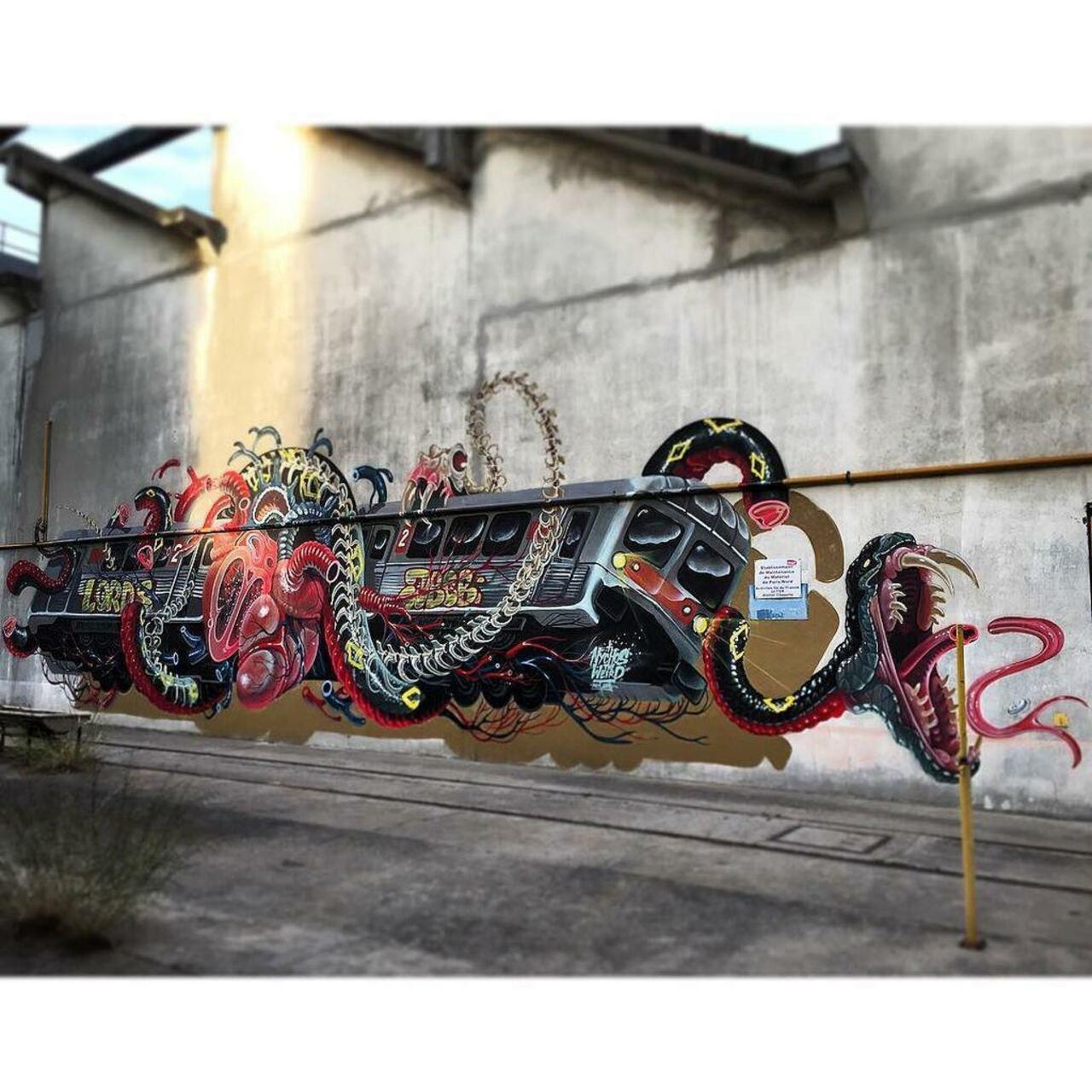 RT @ParisInstagram: Snake On Train By @nychos... #streetart #graffiti #wall #snake #skeleton #snakesonatrain #… http://ift.tt/1GcKMQp http://t.co/cY8kc7kl8M