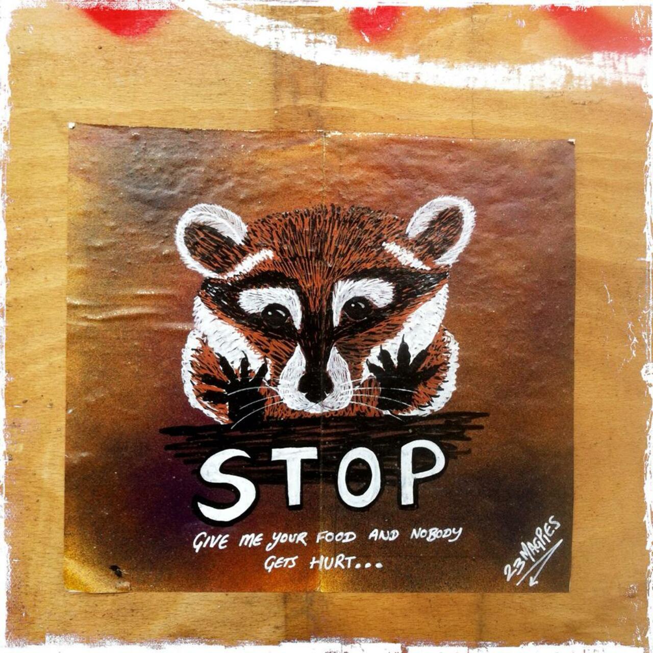 RT @BrickLaneArt: STOP: Give me your food and nobody gets hurt

#23Magpies paste-up on Grimsby Street #art #streetart #graffiti http://t.co/77ovH0KMIa