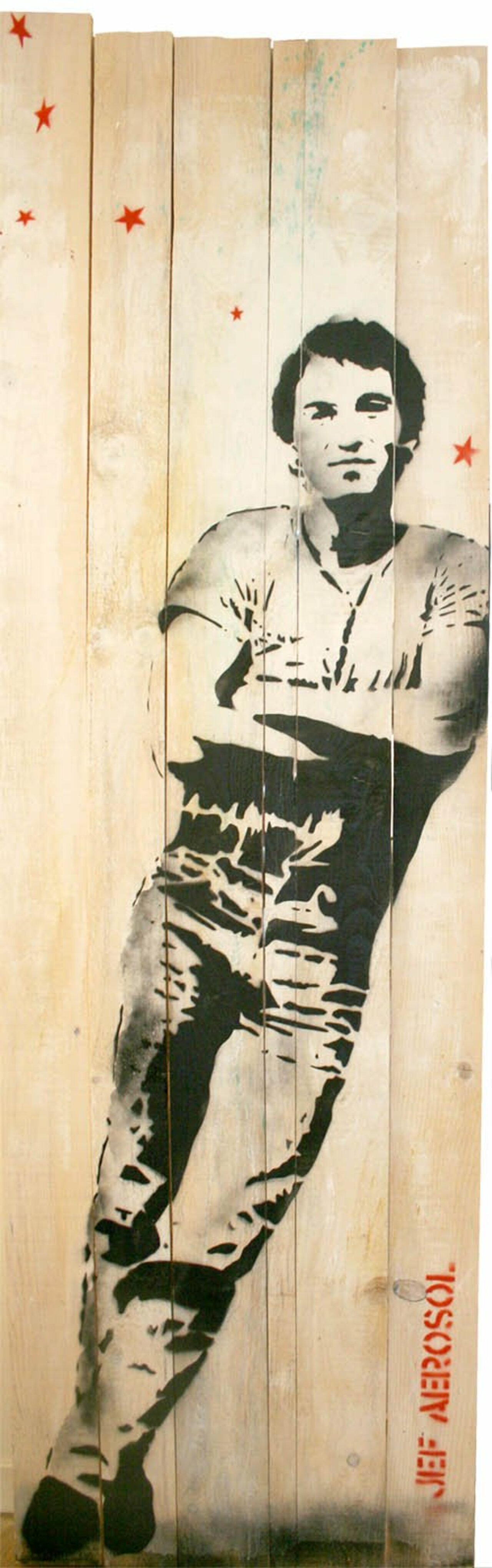 #Streetart #urbanart #graffiti #pochoir sur palissade "Bruce Springsteen", 2012 de l'artiste français Jef Aérosol. https://t.co/pc2Q7XmhnB