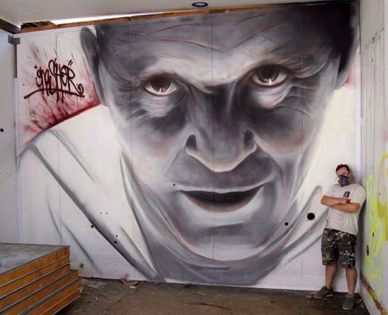 RT @designopinion: Artist @GnasherMurals new awesome Street Art portrait of Hannibal Lector #art #graffiti #mural #streetart https://t.co/lZuxdkKS4h