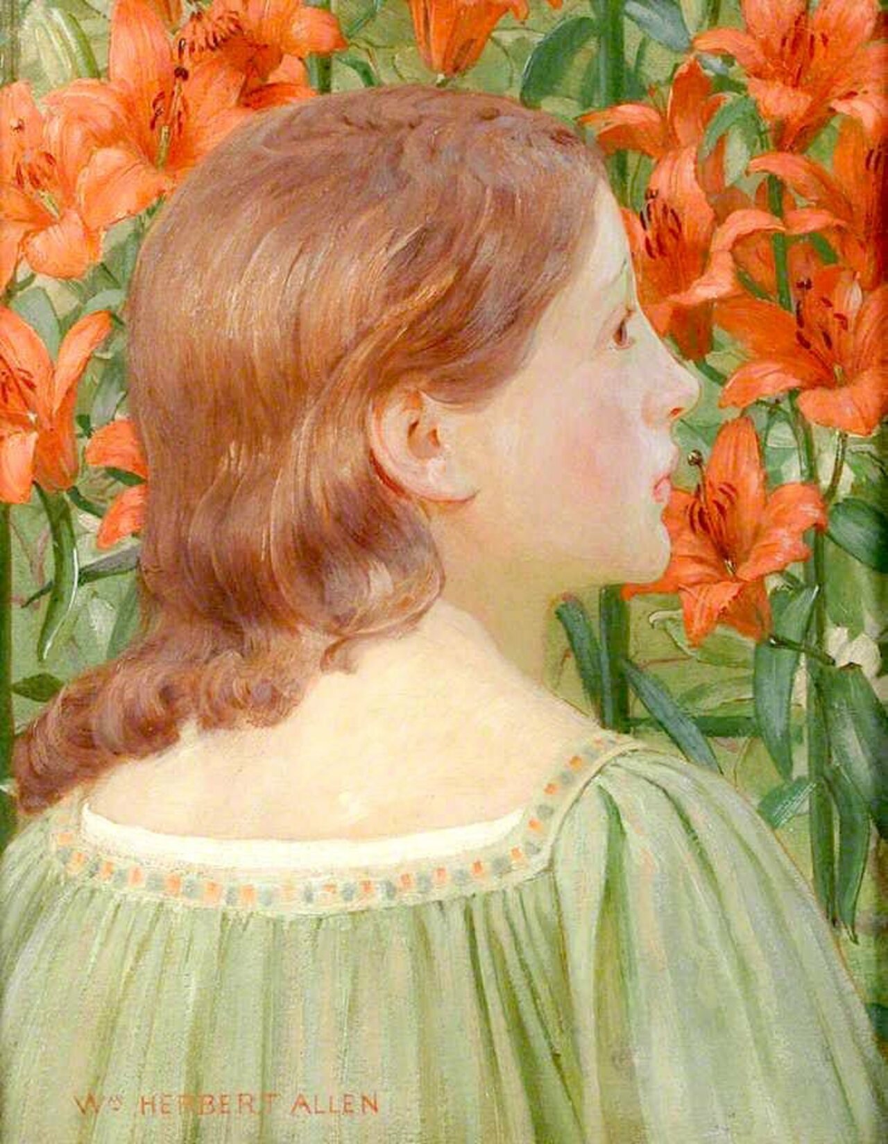 'Portrait of a Girl amongst Lilies'William Herbert Allen (1863-1943) #art https://t.co/BRiSXtCatl