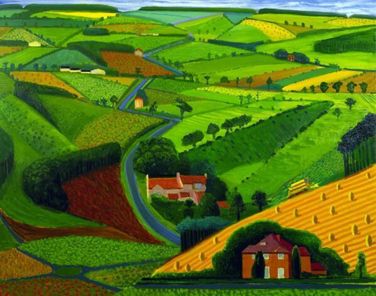 RT @panoround01: DAVID #HOCKNEY "The Road Across the Wolds" (1997)  #art #green #nature #iloveart #painting  #spring #colores #colors http://t.co/y7FDKjLpYp