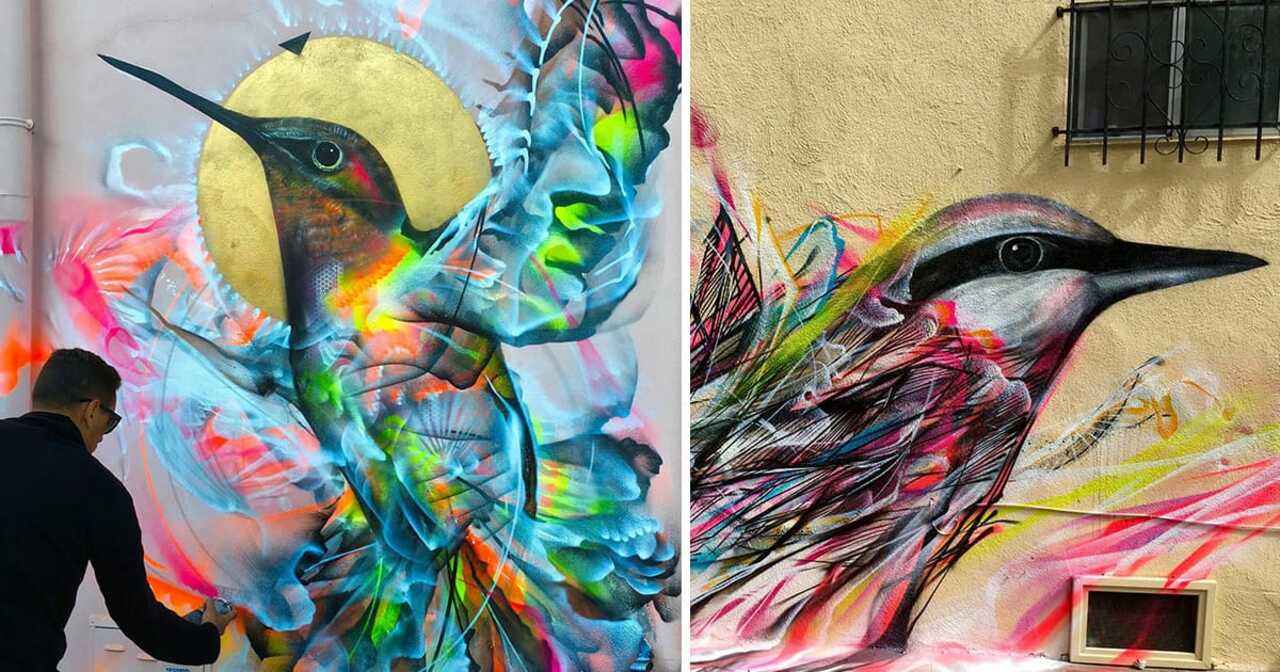 Figures of Birds Emerge from a Kinetic Flurry of Spray Paint