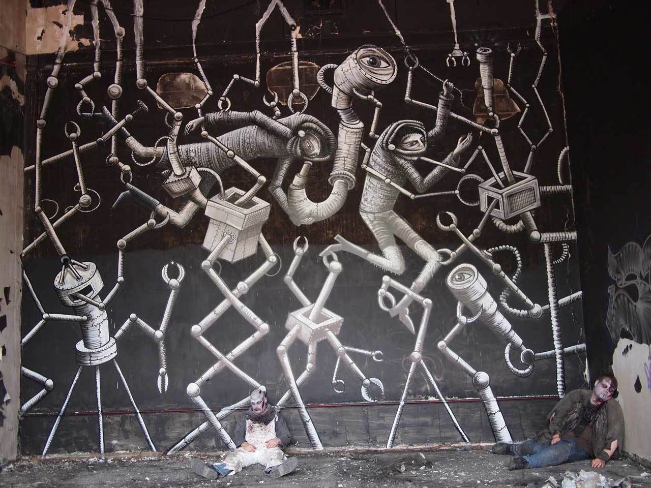 #streetart #urbanart #graffiti #mural "Zombie" by English #artist Phlegm https://t.co/qrrS7ZU50p