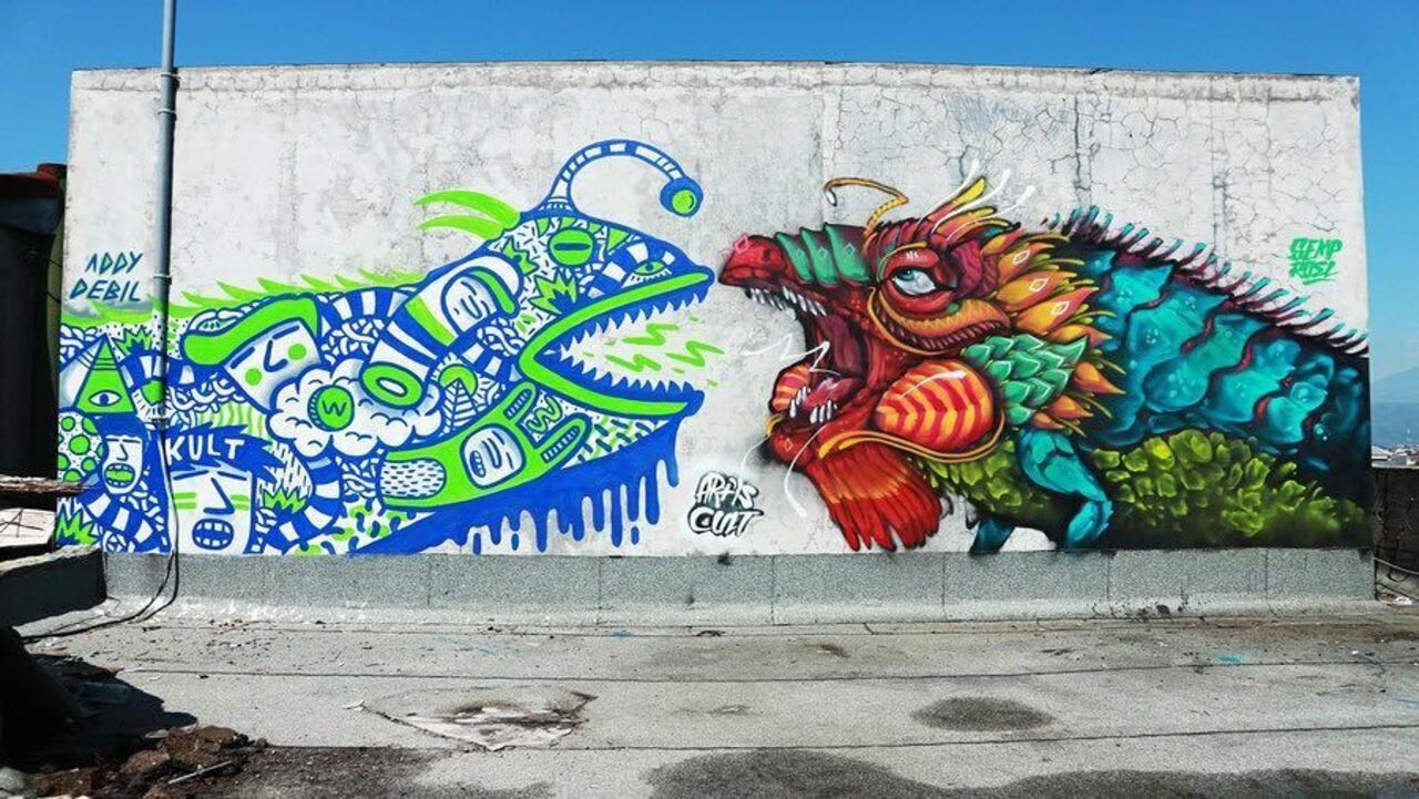 Sweet Collaboration by @semproelart and @addydebil #globalstreetart #indonesia #graffiti #spraycan #wall #muralhttp://globalstreetart.com/semproel https://t.co/4y2gut7W4c