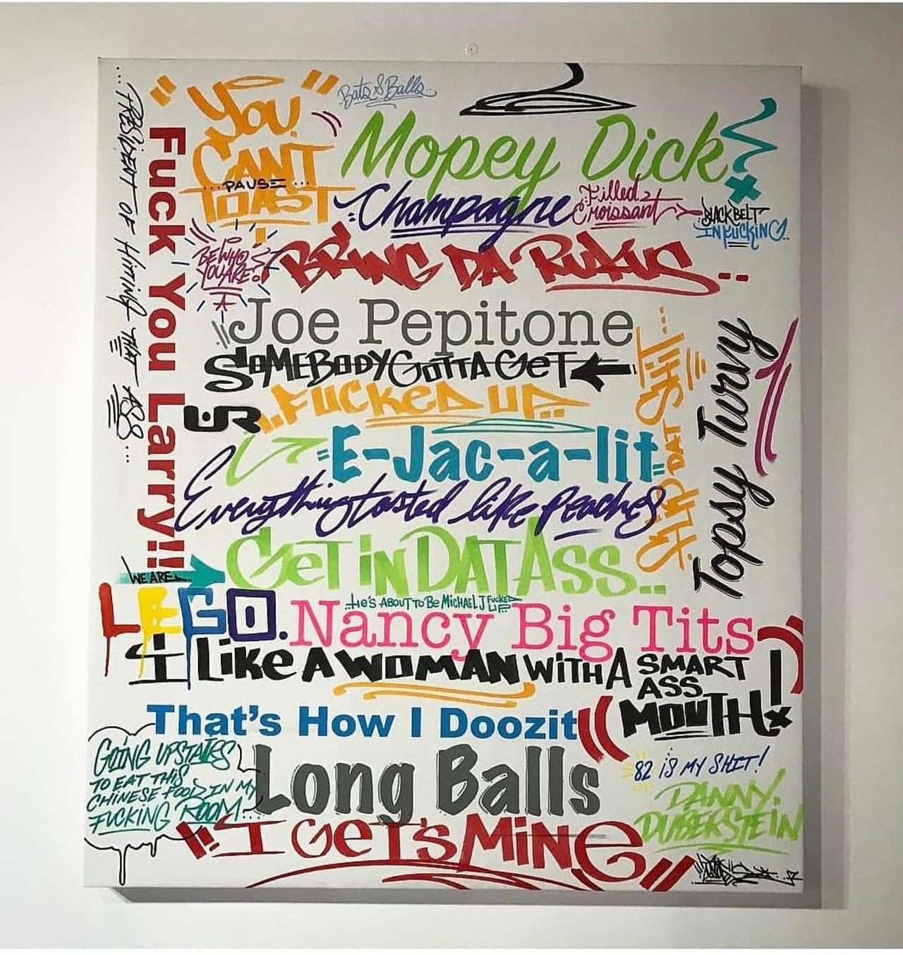 #tbt When my dudes @urnewyork did this all by hand amazing canvas piece filled with all the best of Leon Curb Your Enthusiasm Leonisms! #hbo #bookofleon #curbyourenthusiasm #thatshowidoozit #art #graffiti #improviseyourjourney #canvas Find your favorite. https://t.co/yfUxkGbMRa