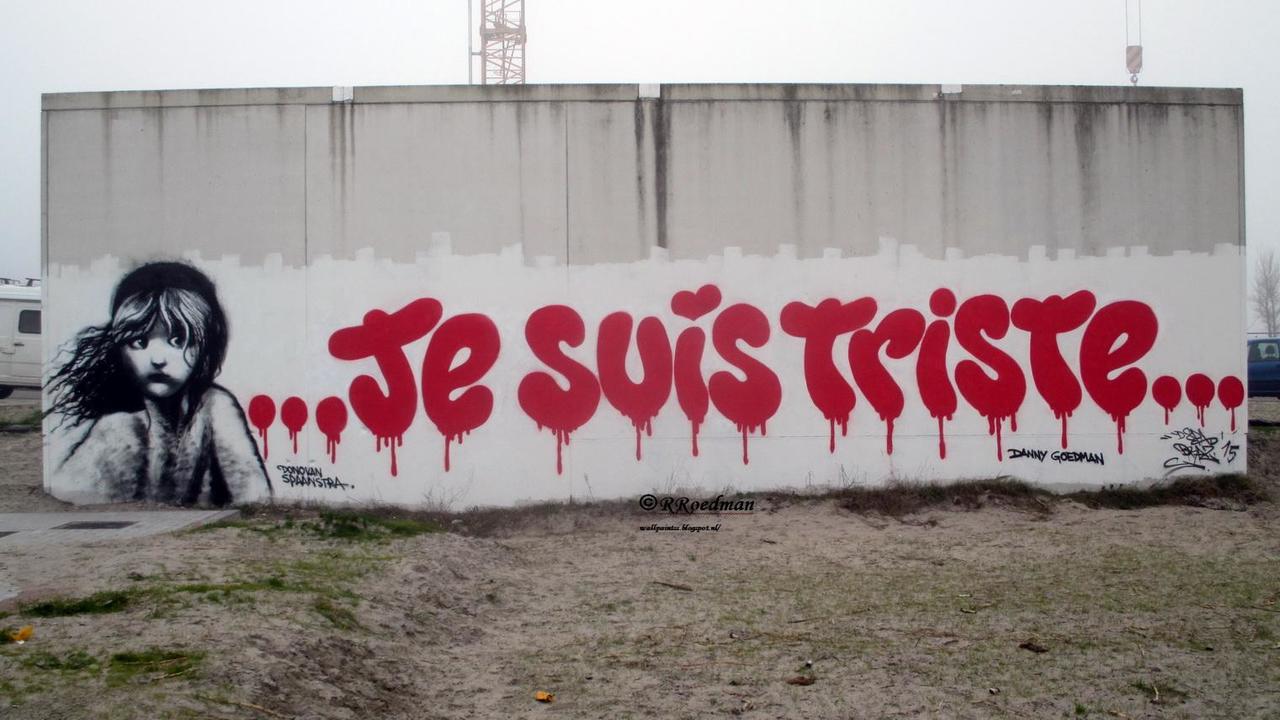RT @RRoedman: #streetart #graffiti #mural Je suis triste in  #Amsterdam, 3 pics at  http://wallpaintss.blogspot.nl http://t.co/lASnhJeYm2