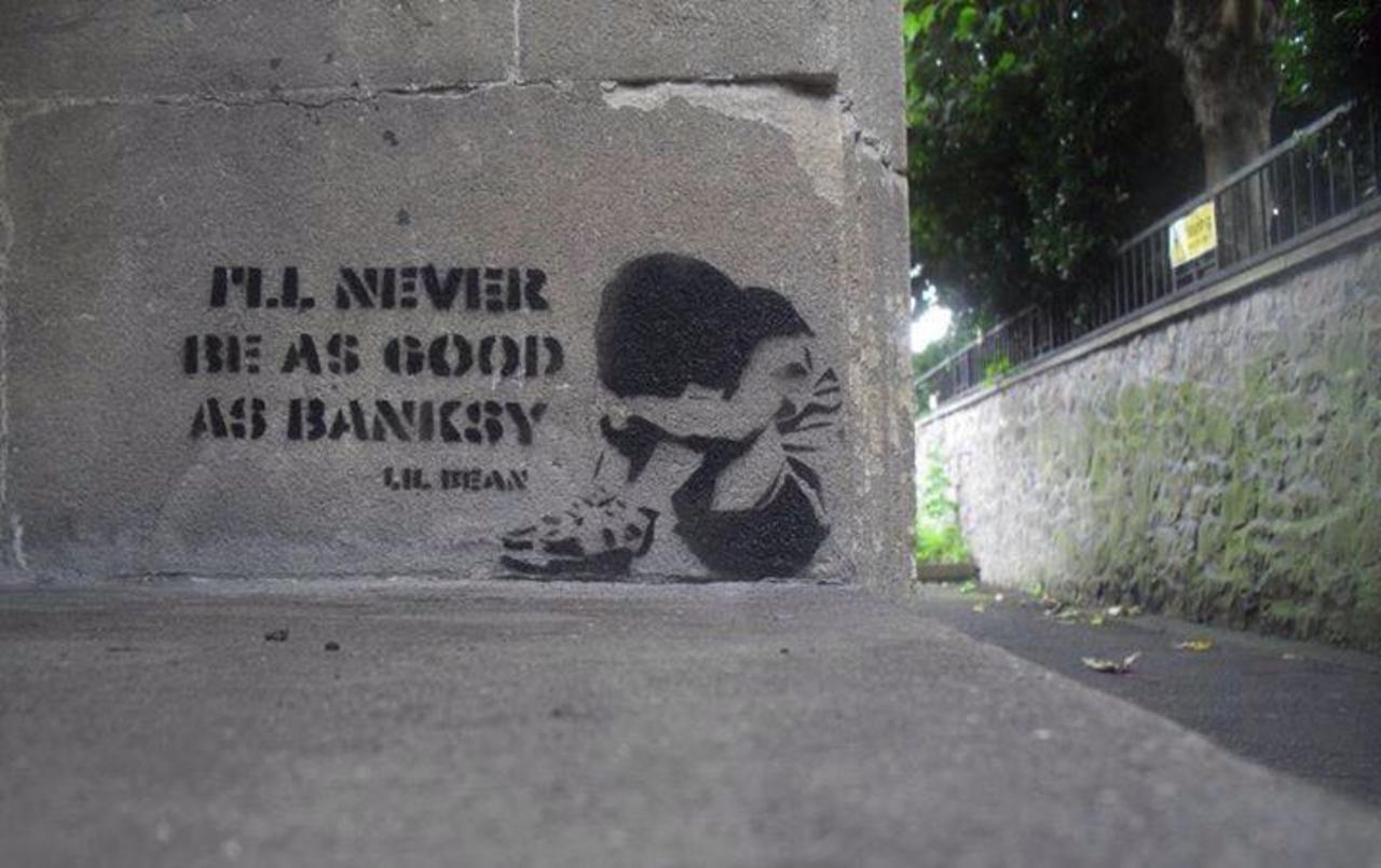 I'll never be as good as #Banksy 
Street Art by LiL Bean

#art #arte #graffiti #streetart http://t.co/S8lsIyuPEp